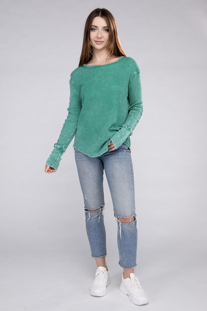 Washed Baby Waffle Long Sleeve Top