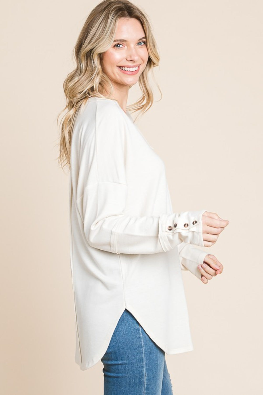 Plus V-neck drop shoulder blouse