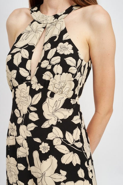 FLORAL HALTERNECK JUMPSUIT WITH OPEN BACK