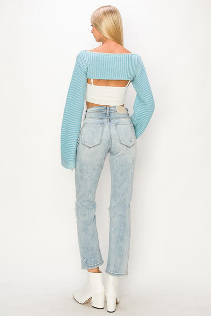 HIGH RISE DISTRESSED STRAIGHT JEANS