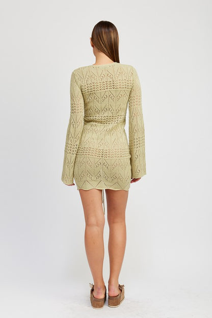 RUCHED CROCHET MINI DRESS