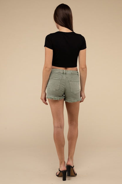 Acid Washed Frayed Cutoff Hem Shorts