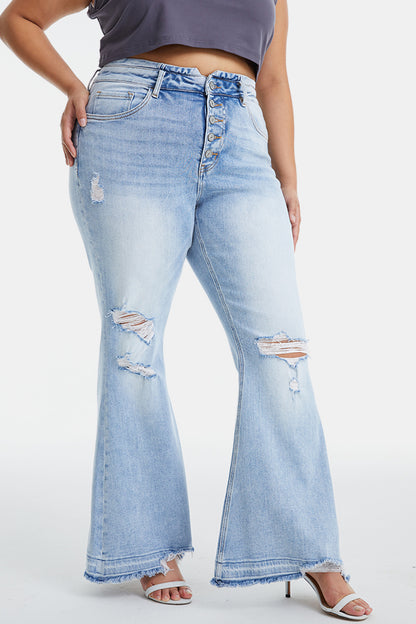 Plus BAYEAS Distressed Raw Hem High Waist Flare Jeans