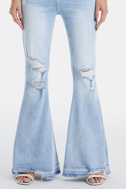 Plus BAYEAS Distressed Raw Hem High Waist Flare Jeans