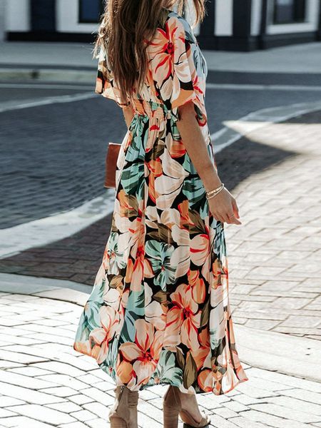 Floral Print High Slit Shirred Maxi