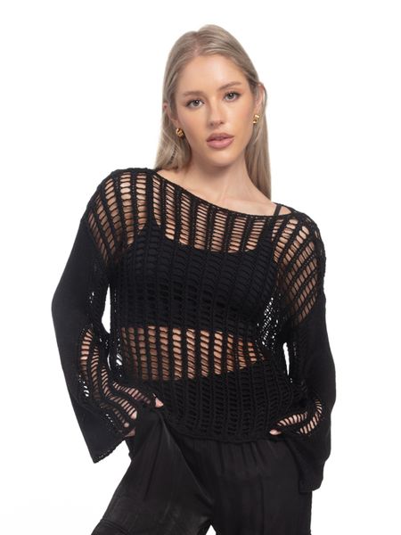 Crochet Mesh Long Sleeve Cover Up