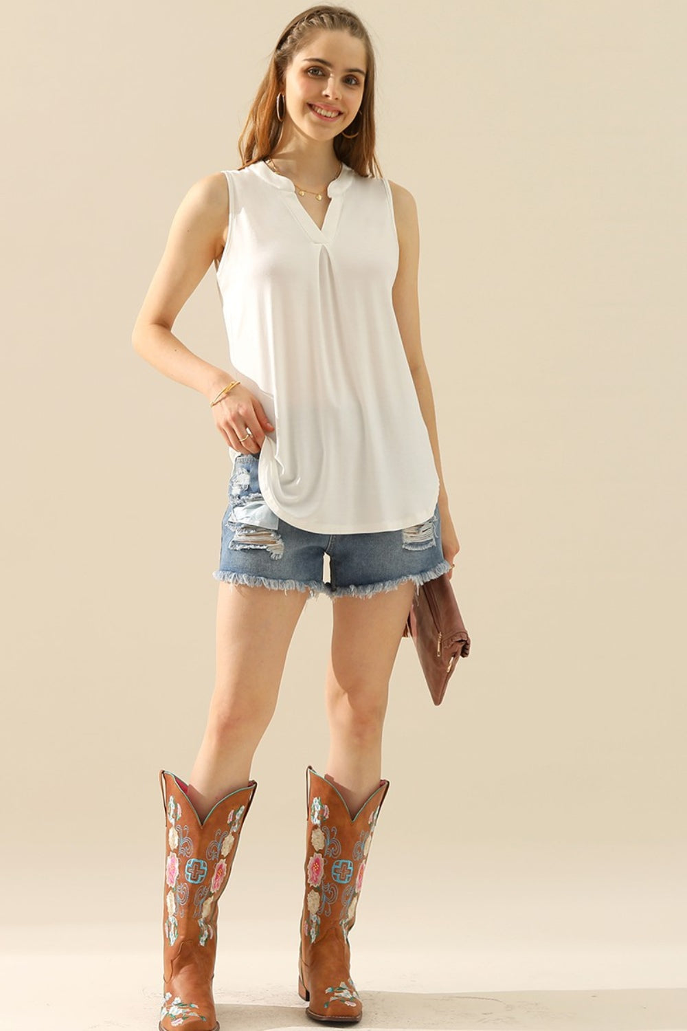 Plus Ninexis Notched Sleeveless Top