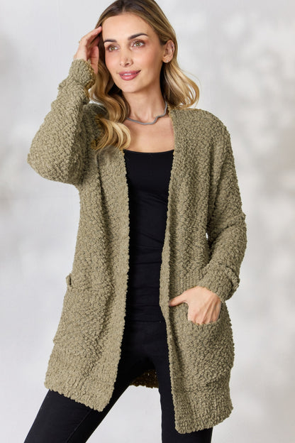 Plus Zenana Falling For You Open Front Popcorn Cardigan