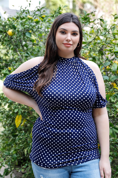 Plus Polka Dot Cold Shoulder Short Sleeve