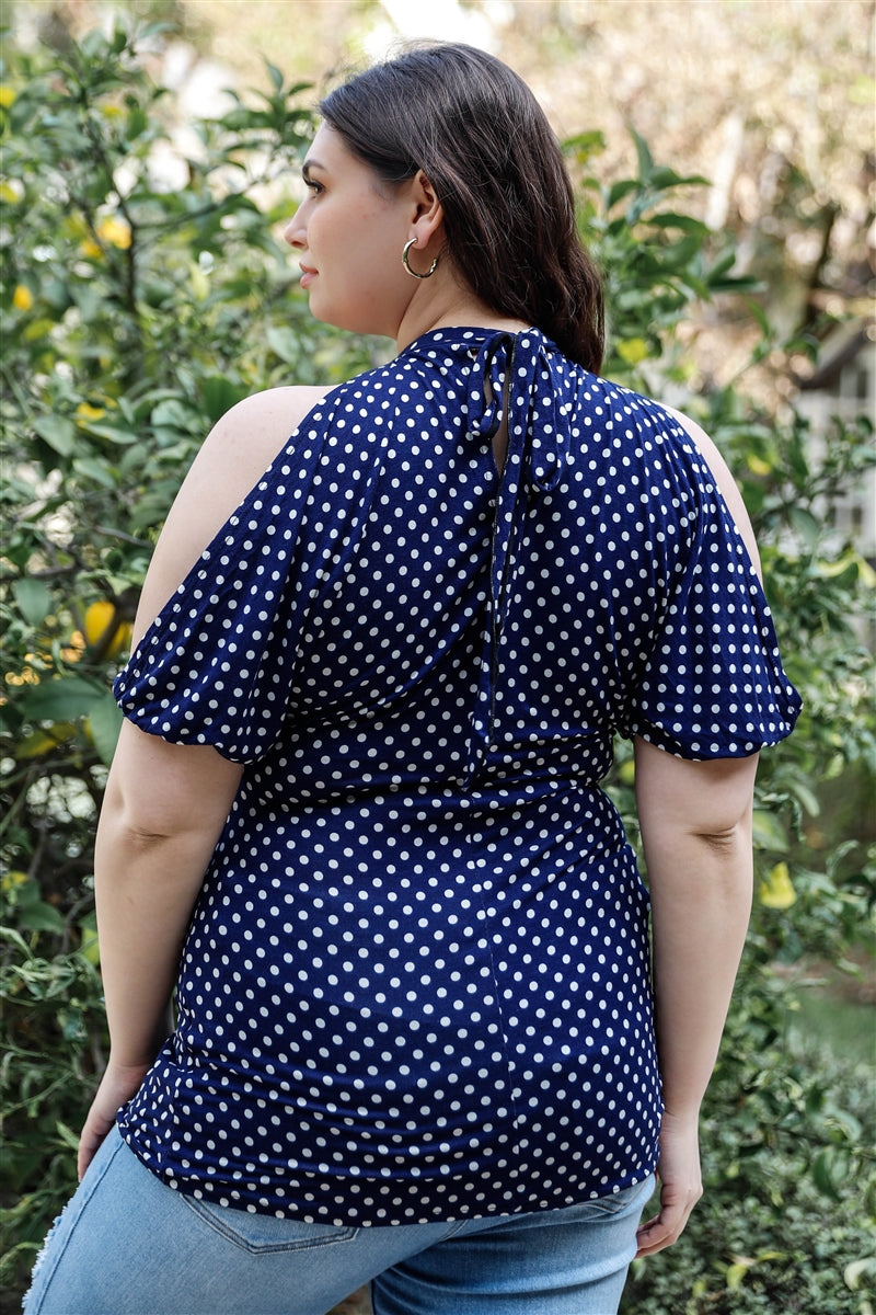 Plus Polka Dot Cold Shoulder Short Sleeve