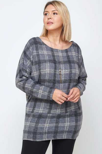 Plus plaid dolman long sleeve