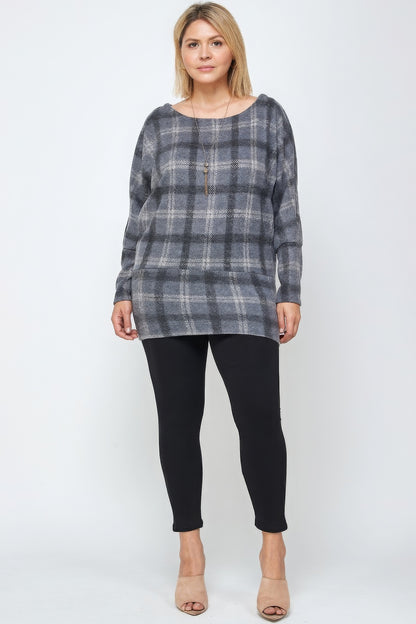 Plus plaid dolman long sleeve