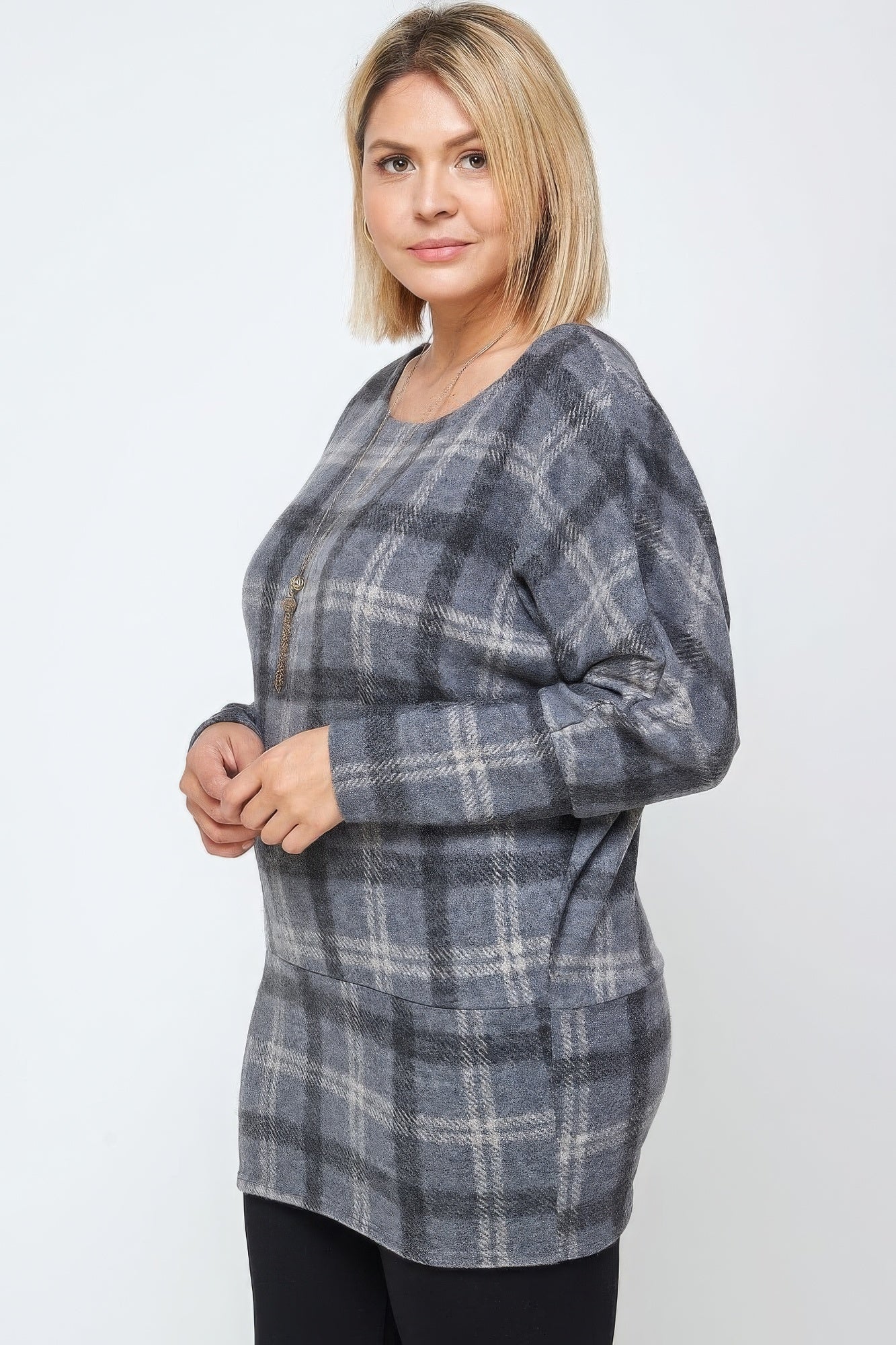 Plus plaid dolman long sleeve