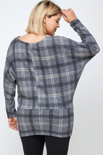 Plus plaid dolman long sleeve