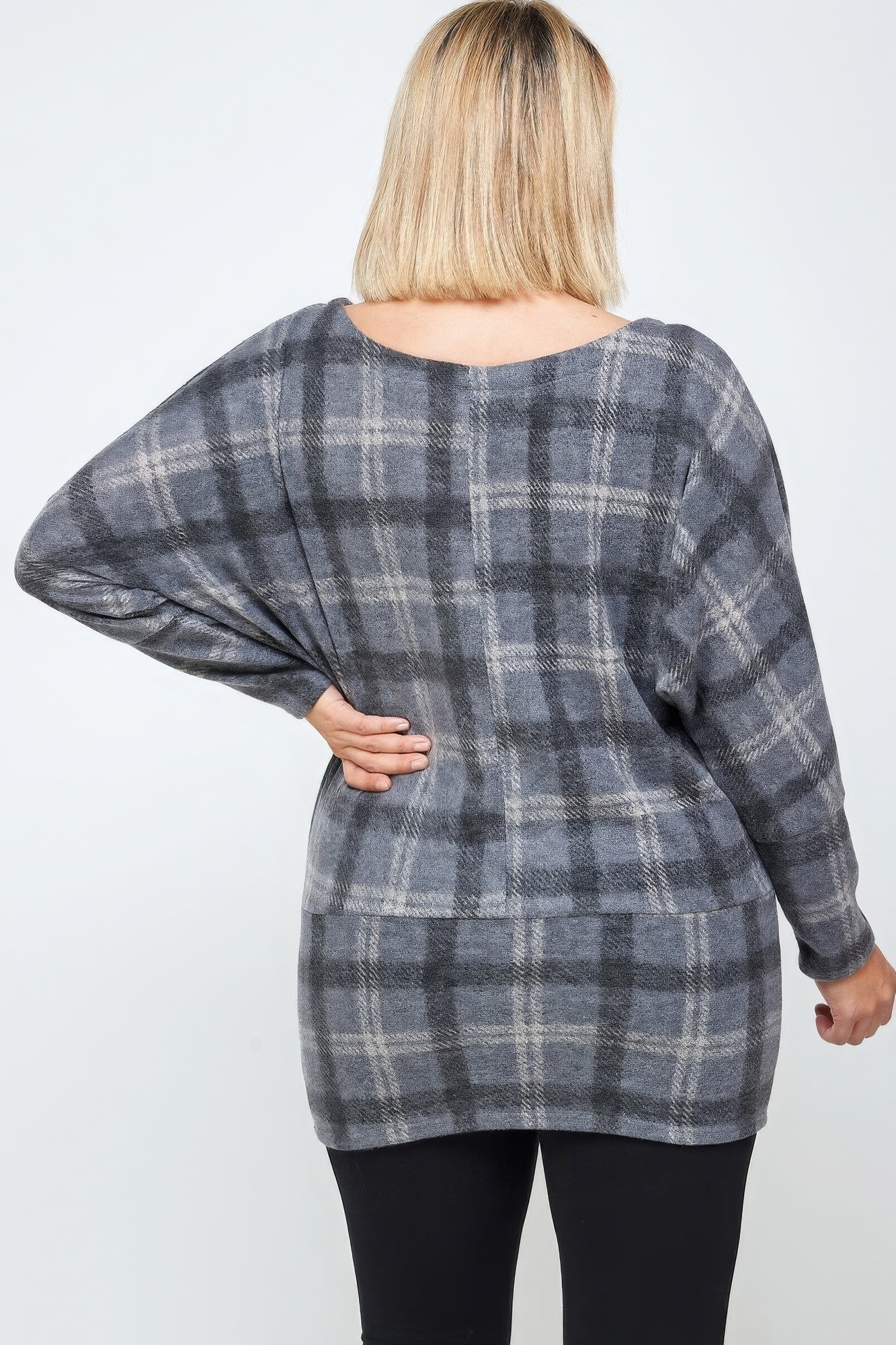 Plus plaid dolman long sleeve