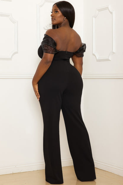 Plus sexy mesh off shoulder jumpsuit