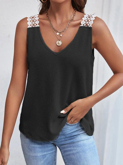 Full Size Lace Detail V-Neck Tank