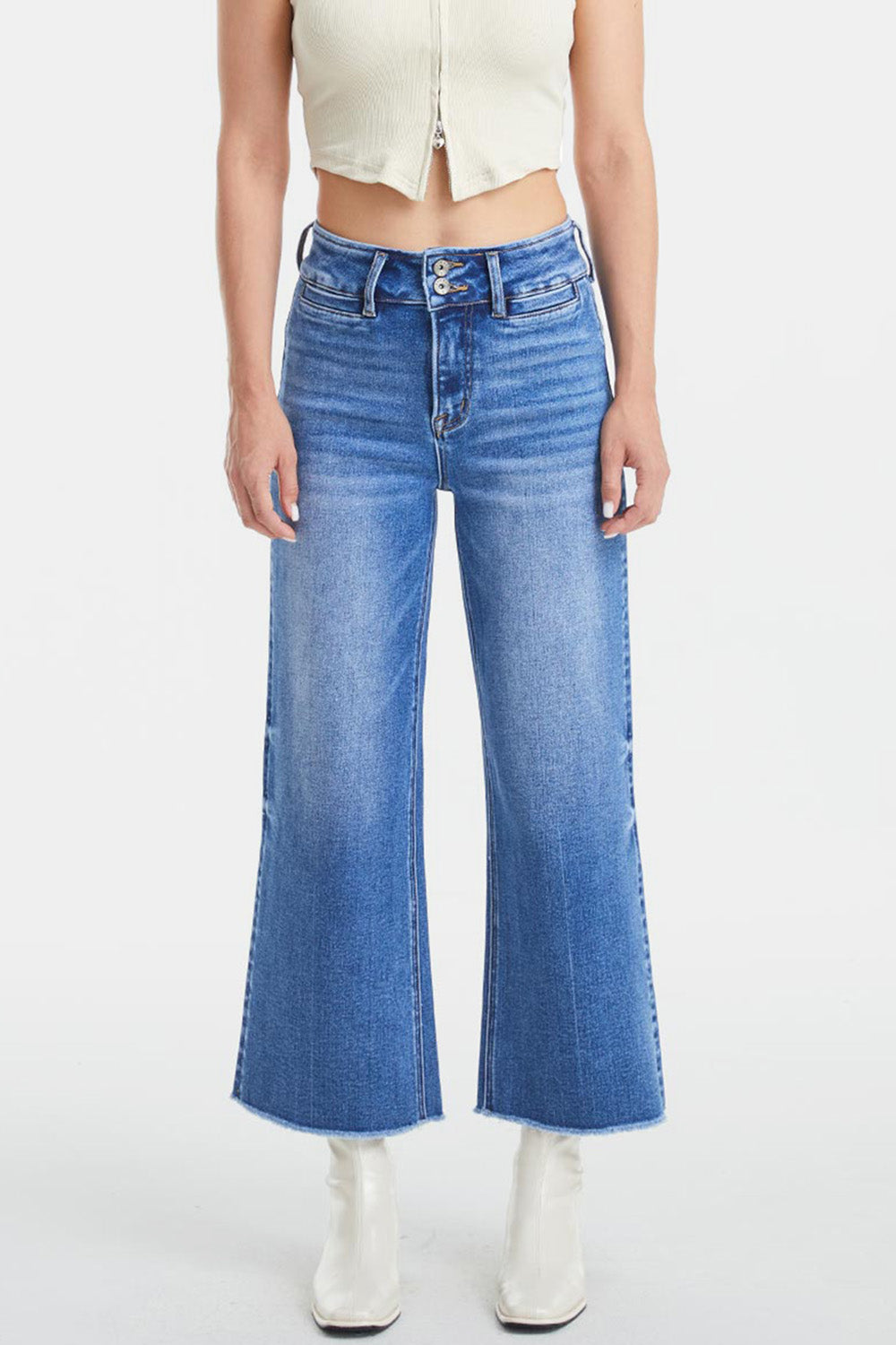 Plus BAYEAS Raw Hem High Waist Wide Leg Jeans