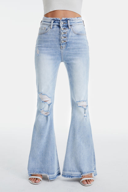 Plus BAYEAS Distressed Raw Hem High Waist Flare Jeans