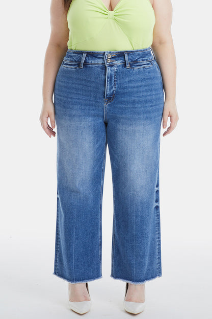 Plus BAYEAS Raw Hem High Waist Wide Leg Jeans