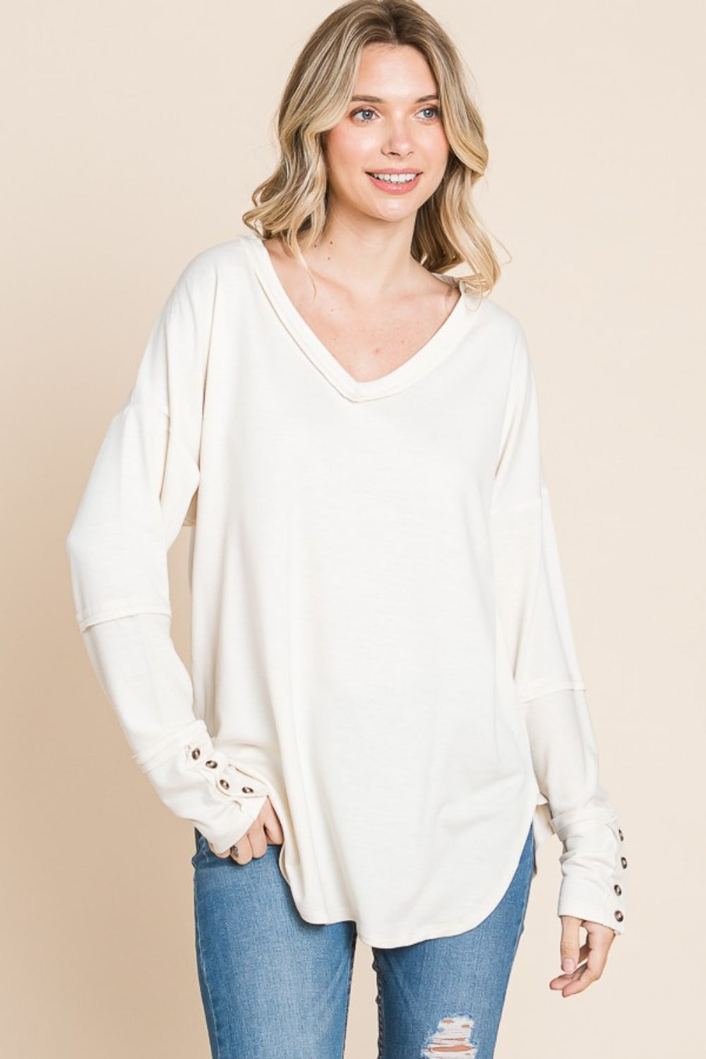 Plus V-neck drop shoulder blouse