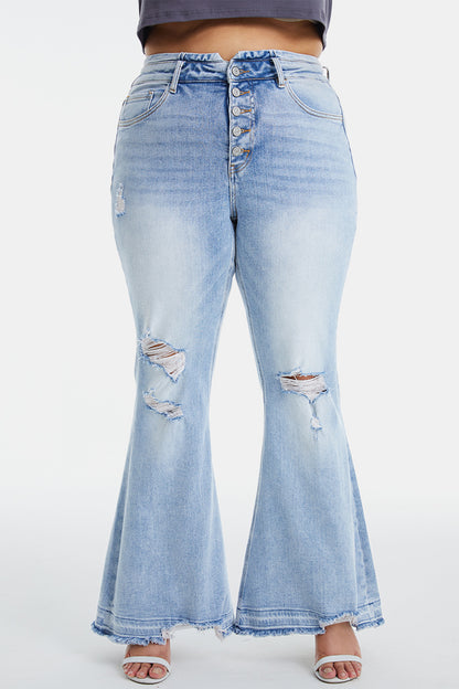 Plus BAYEAS Distressed Raw Hem High Waist Flare Jeans