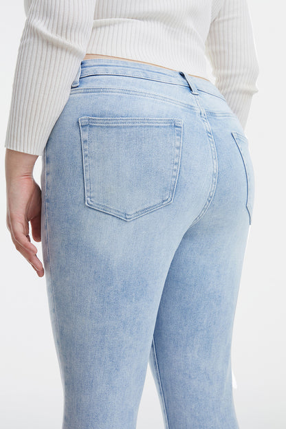 Plus BAYEAS High Waist Raw Hem Washed Straight Jeans