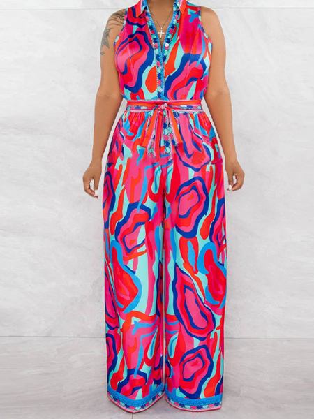 Tropicals casual V-neck wide leg jumpsuit