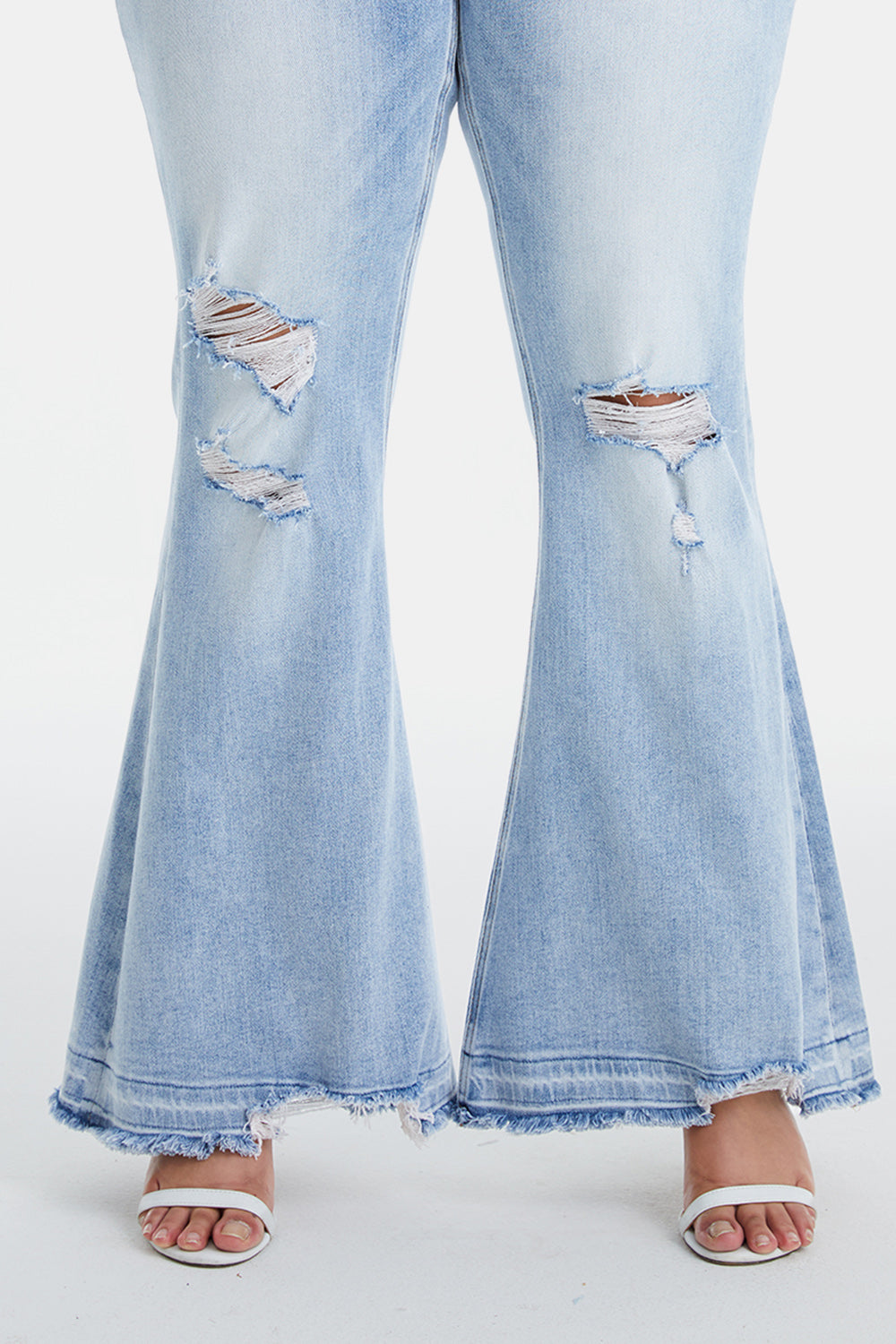 Plus BAYEAS Distressed Raw Hem High Waist Flare Jeans