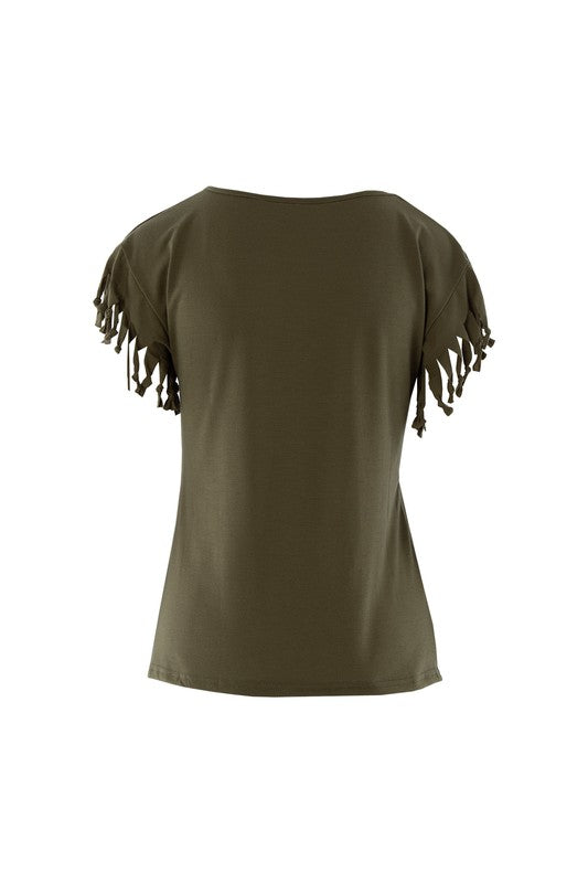 Fringe trim tee shirt