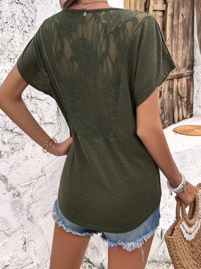 V-neck Short Sleeve Ruched Top