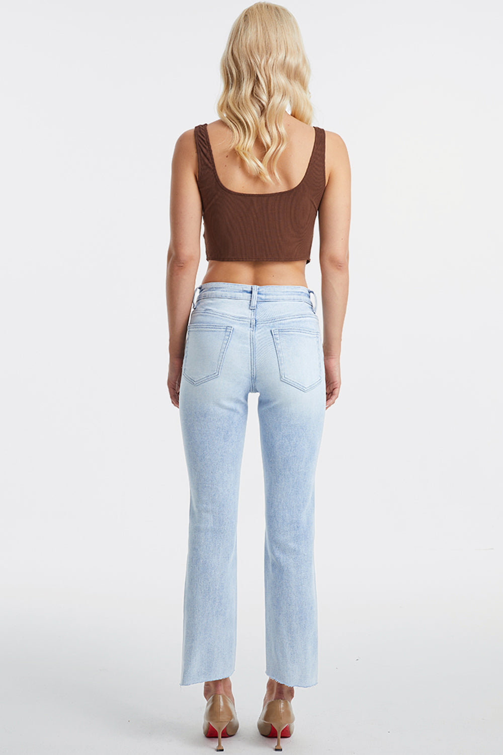 Plus BAYEAS High Waist Raw Hem Washed Straight Jeans