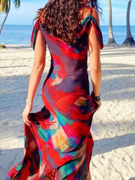 Vibrant watercolor plunge dress