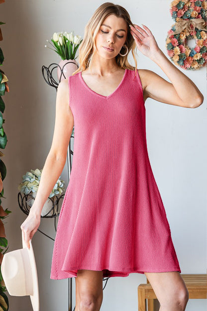 Plus Heimish V-Neck Ribbed Mini Tank Dress