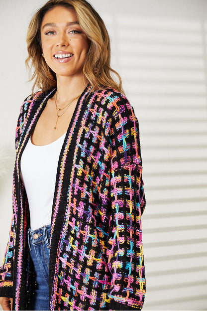 Plus Double Take Multicolored Fringe Hem Cardigan