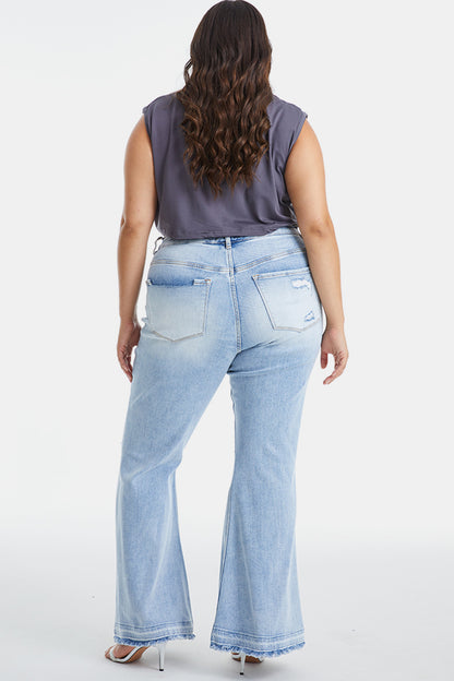 Plus BAYEAS Distressed Raw Hem High Waist Flare Jeans